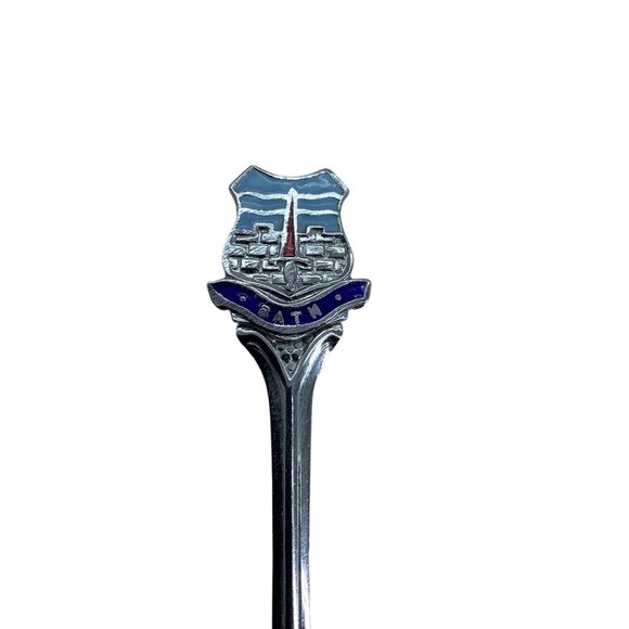 Vtg Bath Souvenir Spoon Enamel Crest Embossed Strawberry Design 5" Historical - Picture 4 of 6